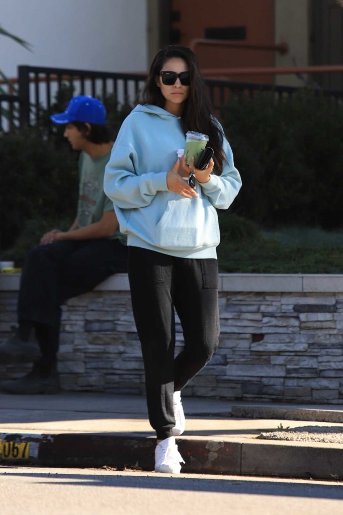 Shay Mitchell in a Blue Hoody