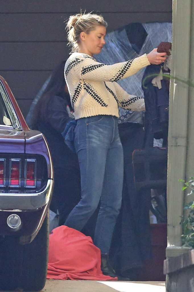 Amber Heard in a Beige Sweater