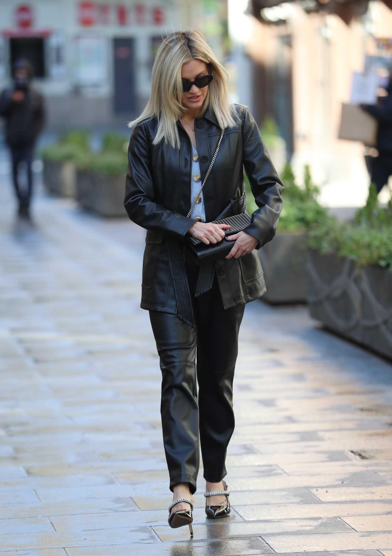 Ashley Roberts in a Black Leather Suit Arrives at Global Radio in ...