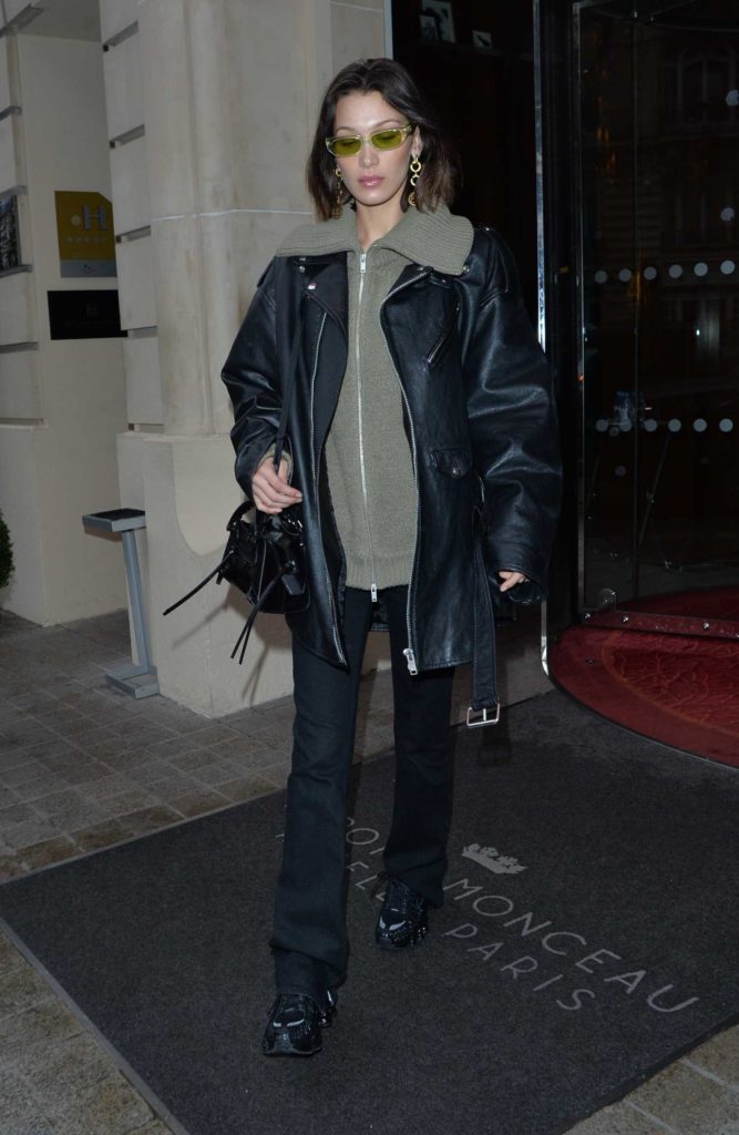Bella Hadid in a Black Leather Jacket