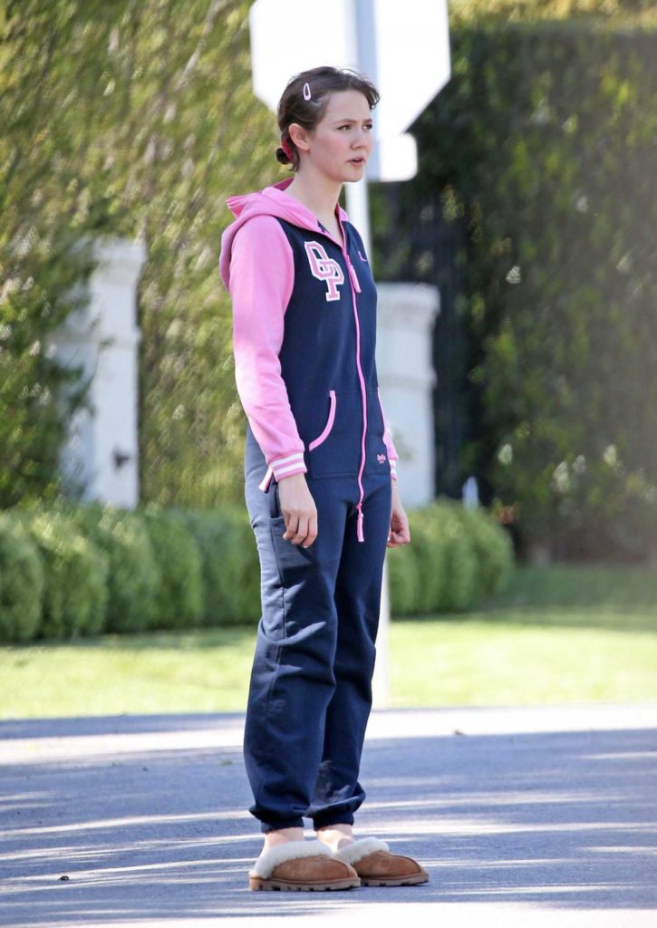 Iris Apatow in a Blue and Pink Jumpsuit