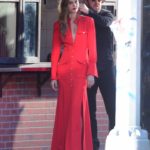 Josephine Skriver in a Red Dress on the Set of a Maybelline Shoot in NYC
