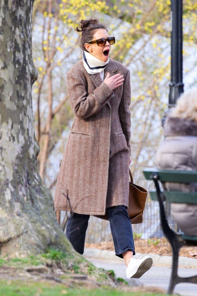Katie Holmes in a Tan Coat