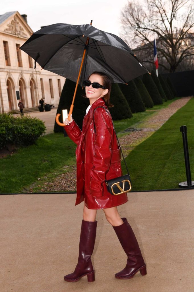 Zoey Deutch in a Red Trench Coat