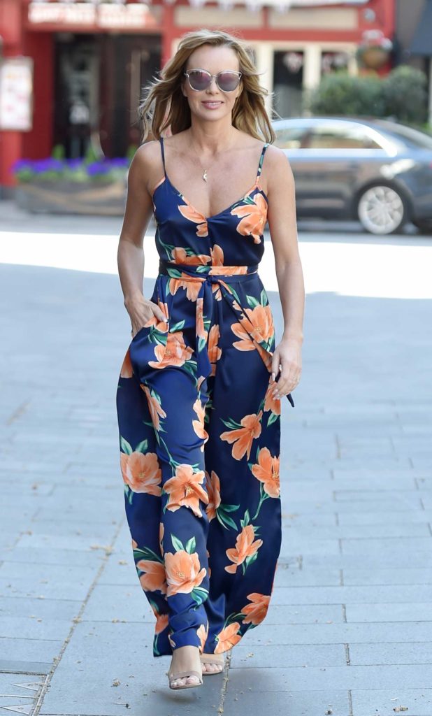 Amanda Holden in a Blue Floral Jumpsuit