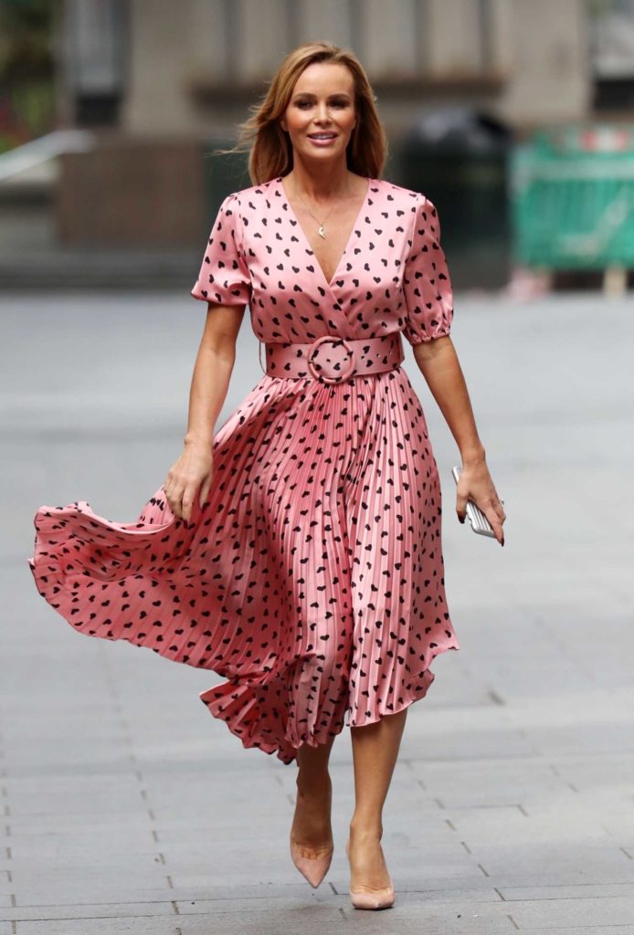 Amanda Holden in a Pink Heart Print Dress Leaves the Global Radio ...