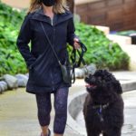 Julie Benz in a Black Face Mask Walks Her Dog in Beverly Hills