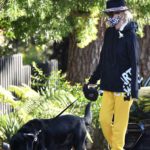 Laeticia Hallyday in a Face Mask Walks Her Dog  in Brentwood