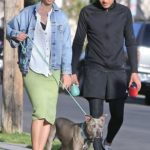 Liv Lo in a Blue Denim Jacket Walks Her Dog in West Hollywood