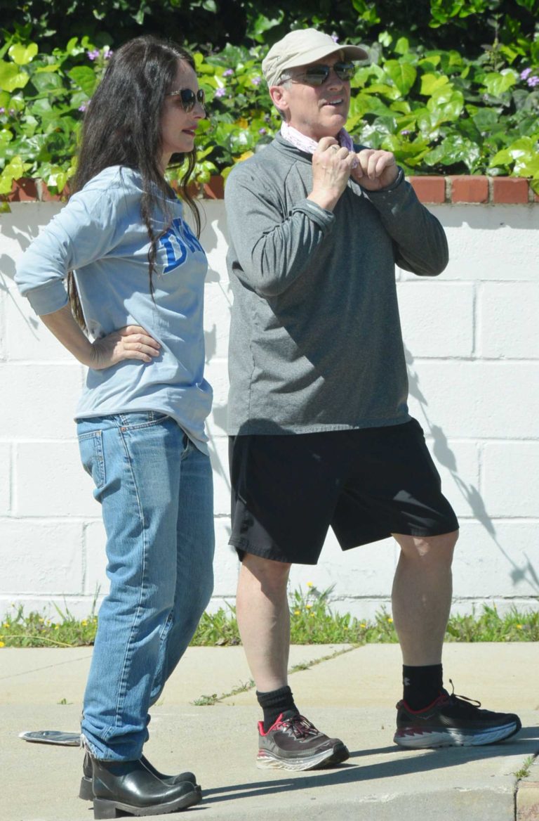 Madeleine Stowe in a Light Blue Long Sleeves T-Shirt Was Seen Out in