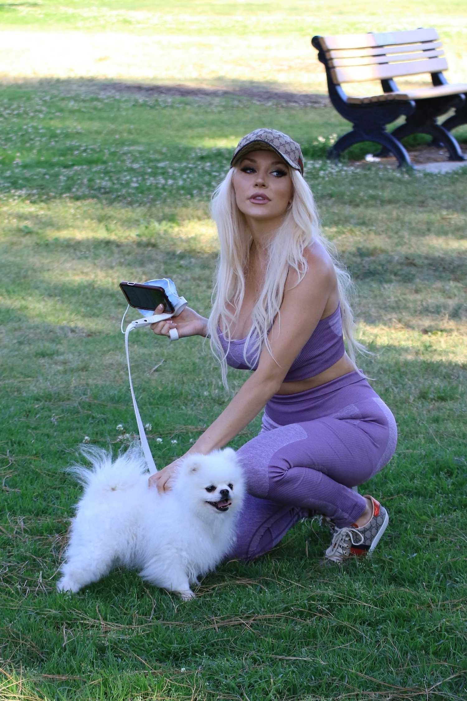 Courtney Stodden in a Purple Sports Bra Walks Her Dog in Moorpark in