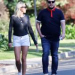 James Corden in a Blue Polo Does a Romantic Walk Out with Julia Carey in Pacific Palisades