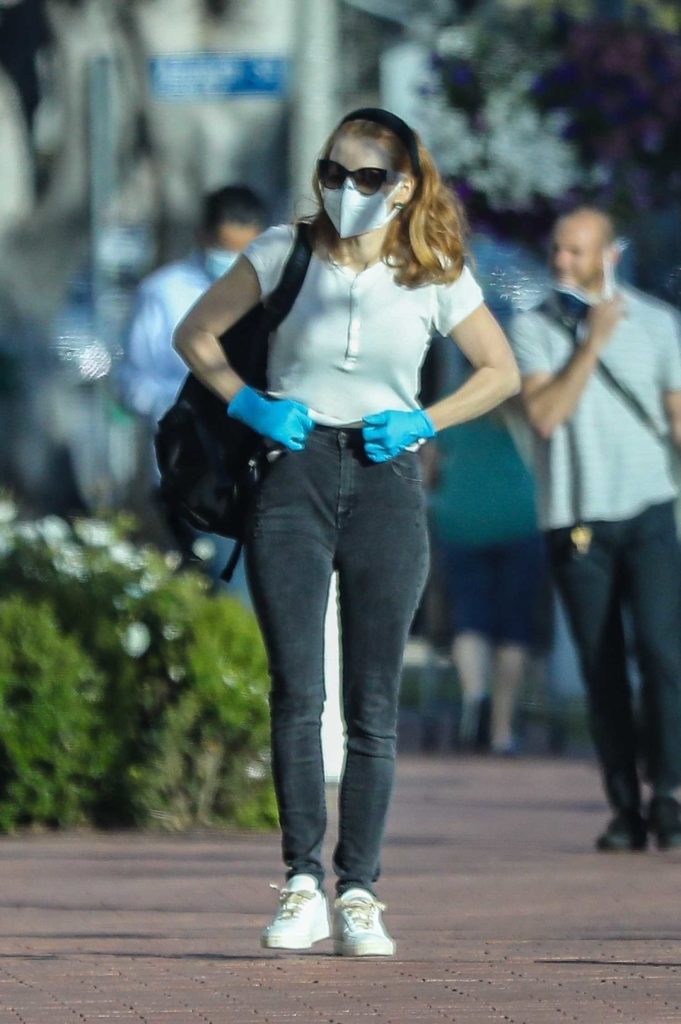 Jessica Chastain in a Protective Mask