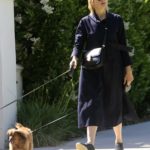 Kelly Rutherford in a Blue Dress Walks Her Dogs in Brentwood