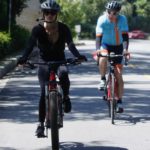 Laura Savoie in a Black Leggings Does a Bike Ride Out with Dennis Quaid in Pacific Palisades