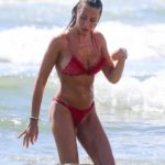 Alessia Tedeschi in a Red Bikini on the Beach in Italy
