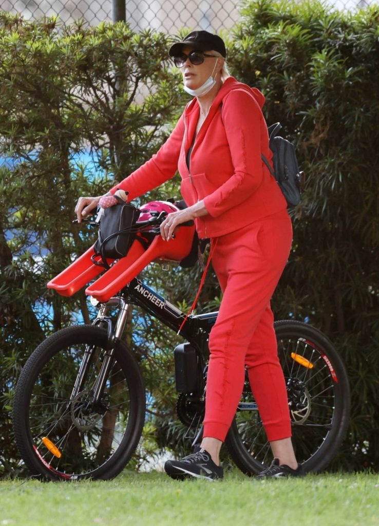 Brigitte Nielsen in a Red Sweatsuit