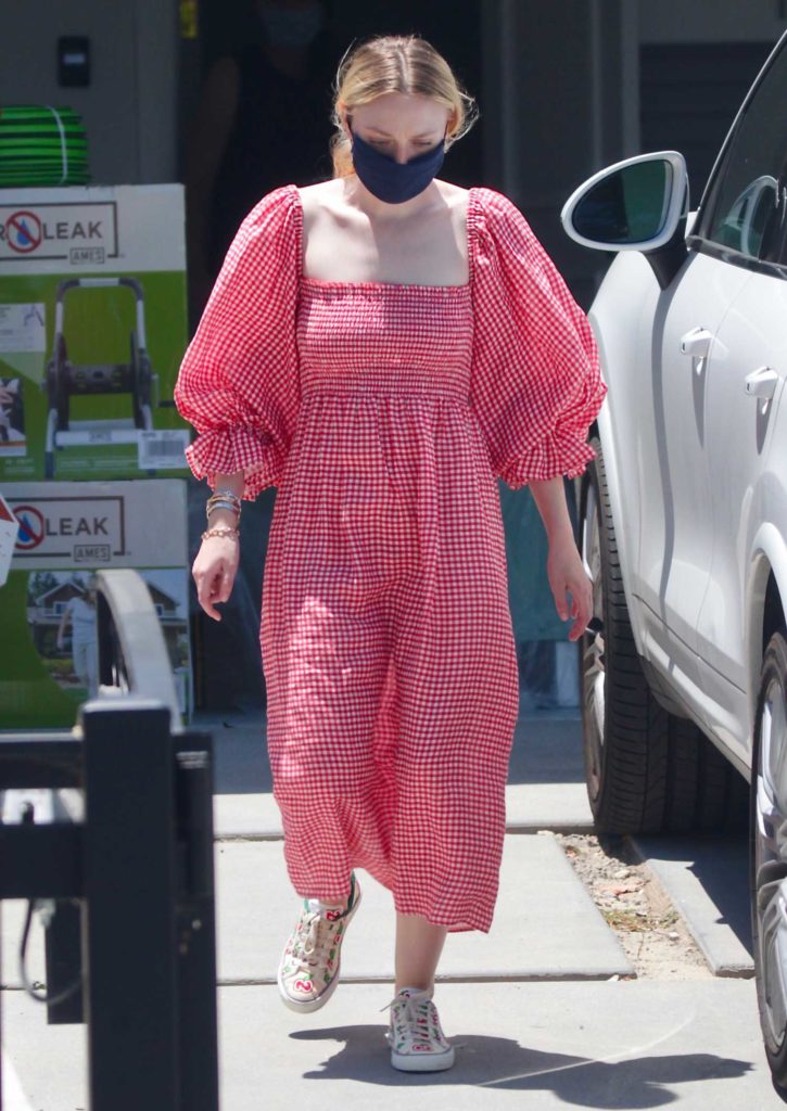 Dakota Fanning in a Red Checked Dress