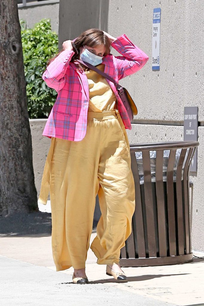 Lena Dunham in a Pink Plaid Blazer