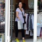 Sadie Frost in a Yellow Nike Sneakers Visits a Clothes Boutique in North London