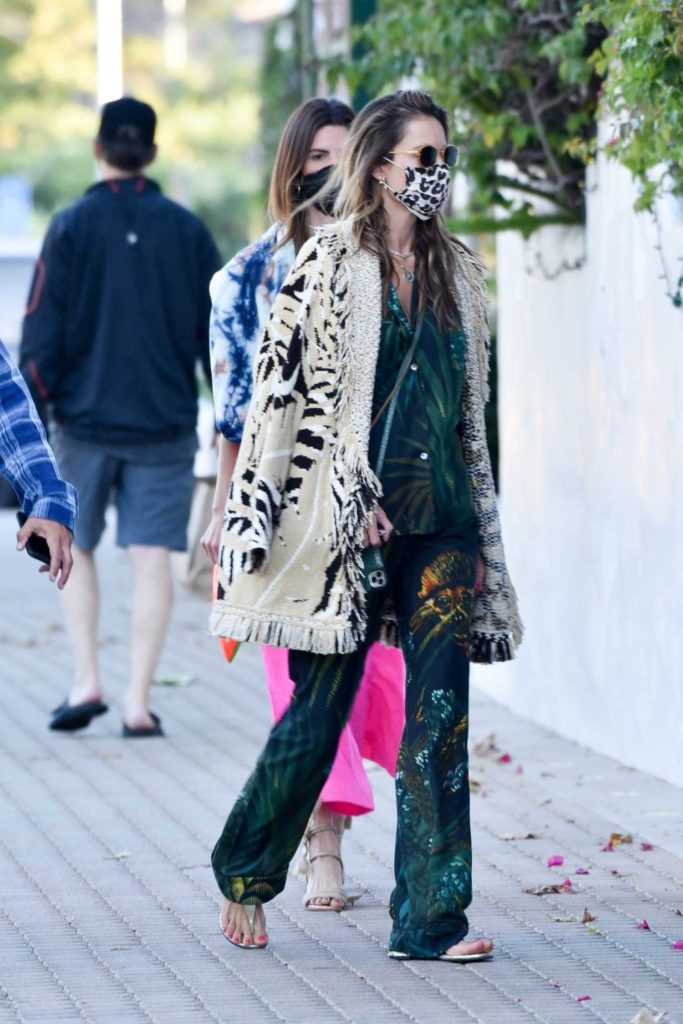 Alessandra Ambrosio in an Animal Print Protective Mask