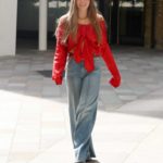 Becky Hill in a Red Crop Top Leaves Sunday Brunch TV Show in London