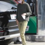 Calista Flockhart in a Protective Mask Stops at Gas Station in Santa Monica