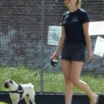 Candice Brown in a Black Tee Walks her Dogs in Milton Keynes