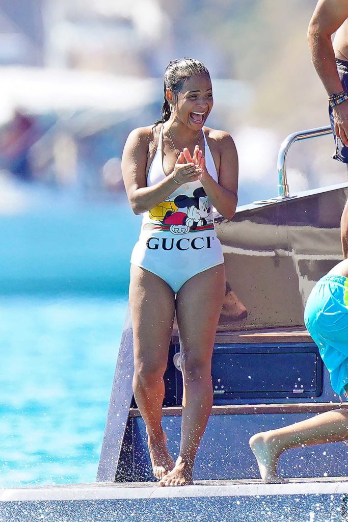 Christina Milian in a White Swimsuit