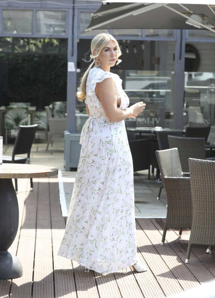 Frankie Essex in a White Floral Maxi Dress