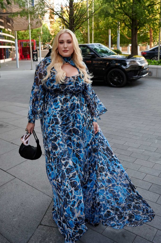 Hayley Hasselhoff in a Blue Floral Dress