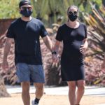 Lea Michelle in a Black Dress Goes for a Morning Walk Out with Her Husband Zandy Reich in Santa Monica