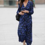 Lilah Parsons in a Blue Animal Print Dress Exits the Heart Radio in London