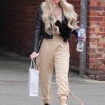 Paige Turley in a Beige Pants Leaves a Hair Salon in Wilmslow