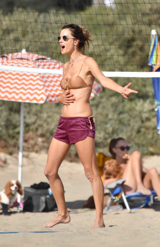 Alessandra Ambrosio in a Beige Bikini