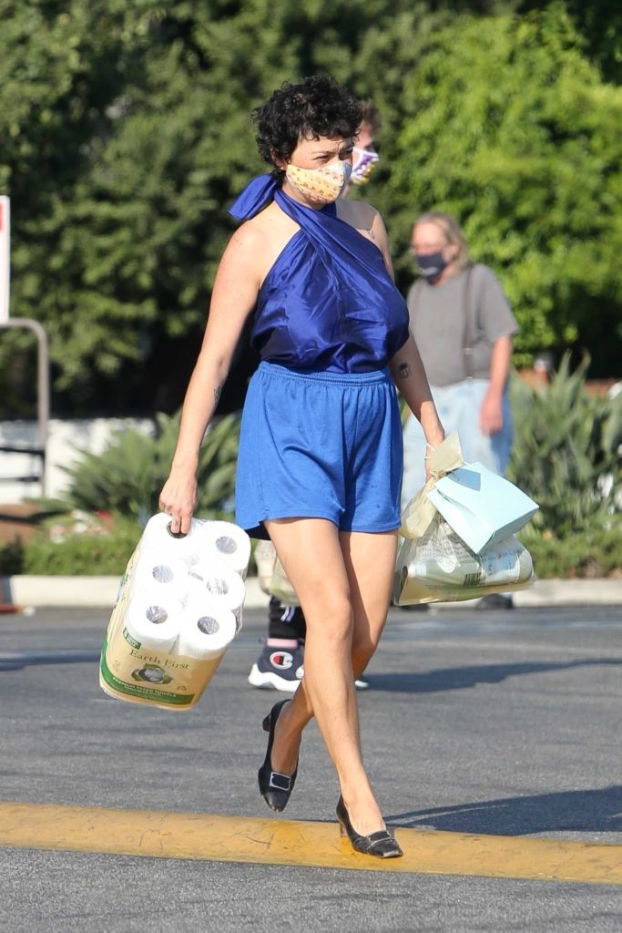 in a Blue Shorts Shops for Essentials in Los Feliz 08/17/2020
