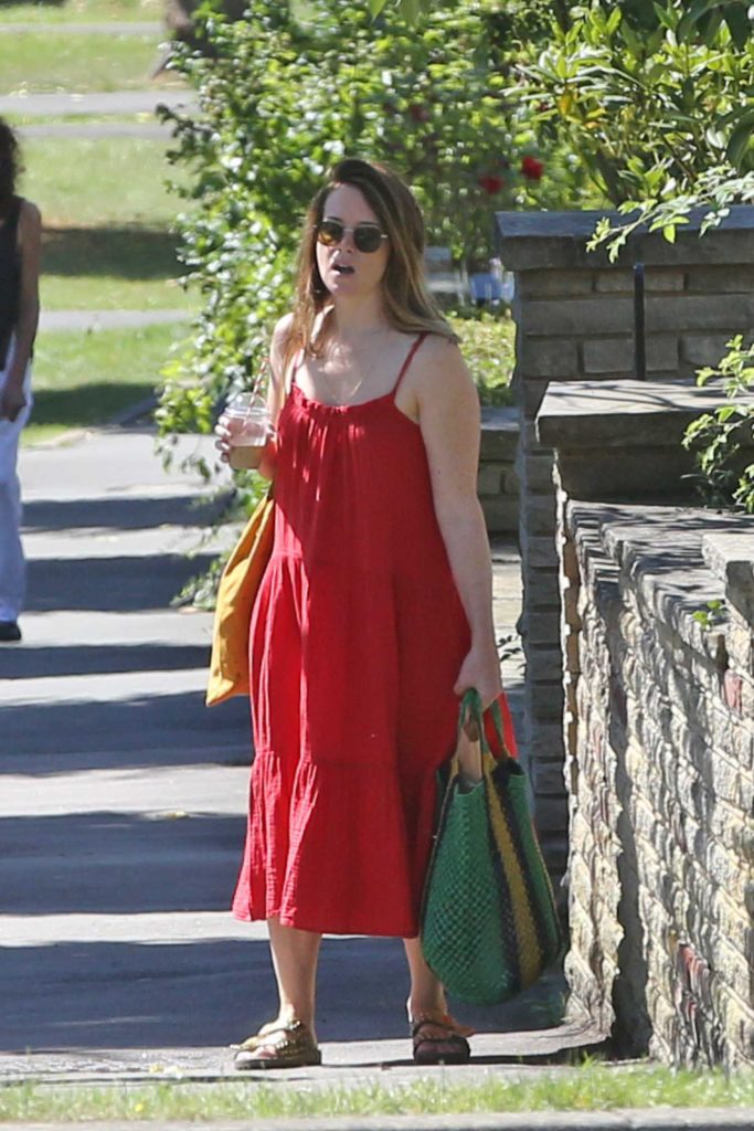 Claire Foy in a Red Summer Dress