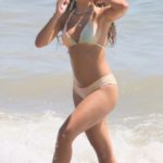 Hannah Ann Sluss in a Yellow Bikini on the Beach in Malibu
