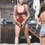 Ireland Baldwin in a Red Swimsuit on the Beach in Malibu