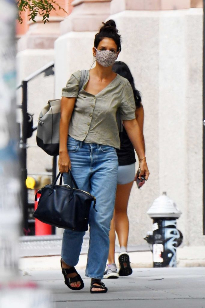 Katie Holmes in a Protective Mask