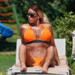Katie Price in an Orange Bikini by the Pool in Turkey