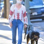 Meryl Streep in a Protective Mask Walks Her Dog in Santa Monica