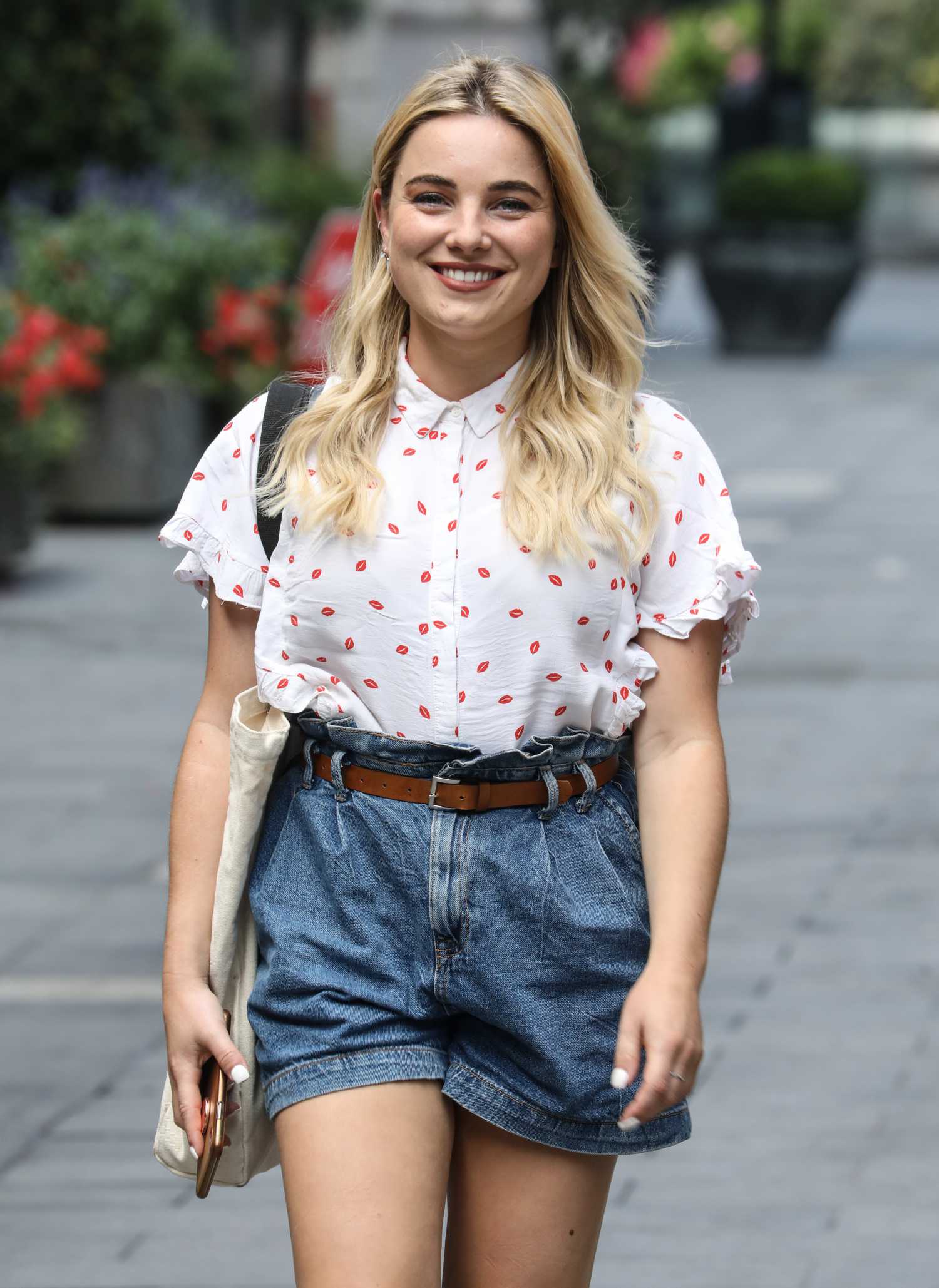 Sian Welby in a Denim Shorts Leaves the Global Radio Studios in London