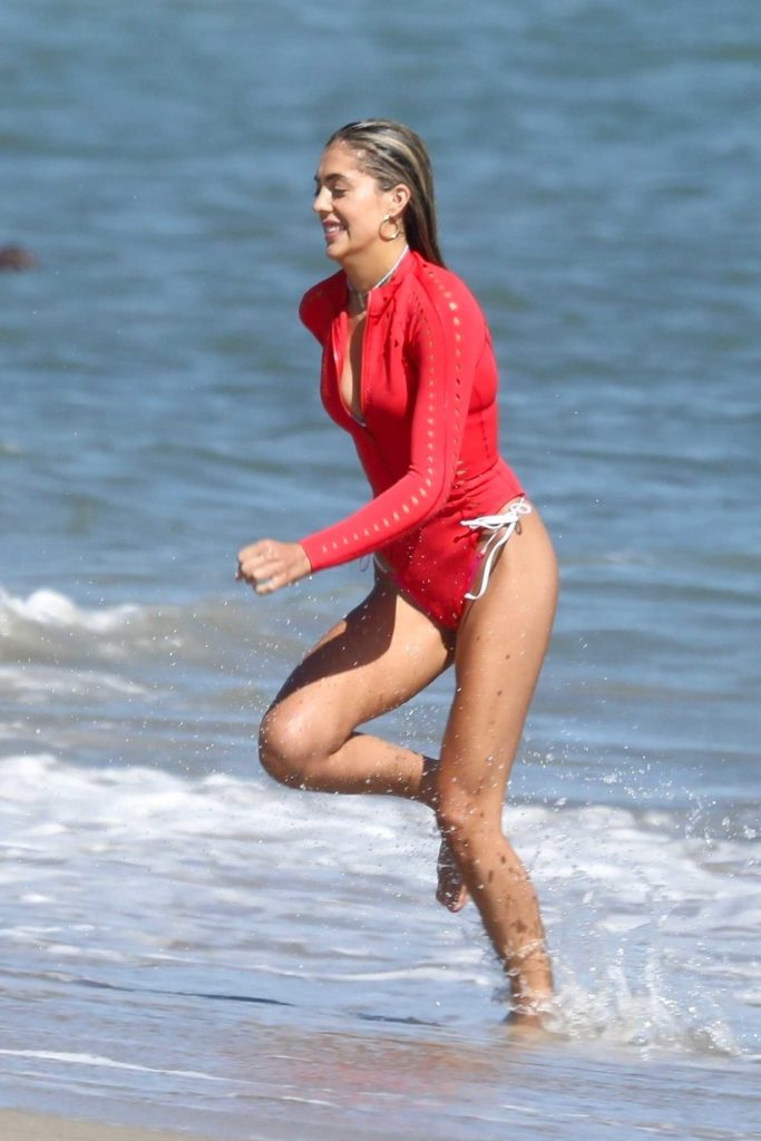 Sistine Stallone in a Red Swimsuit