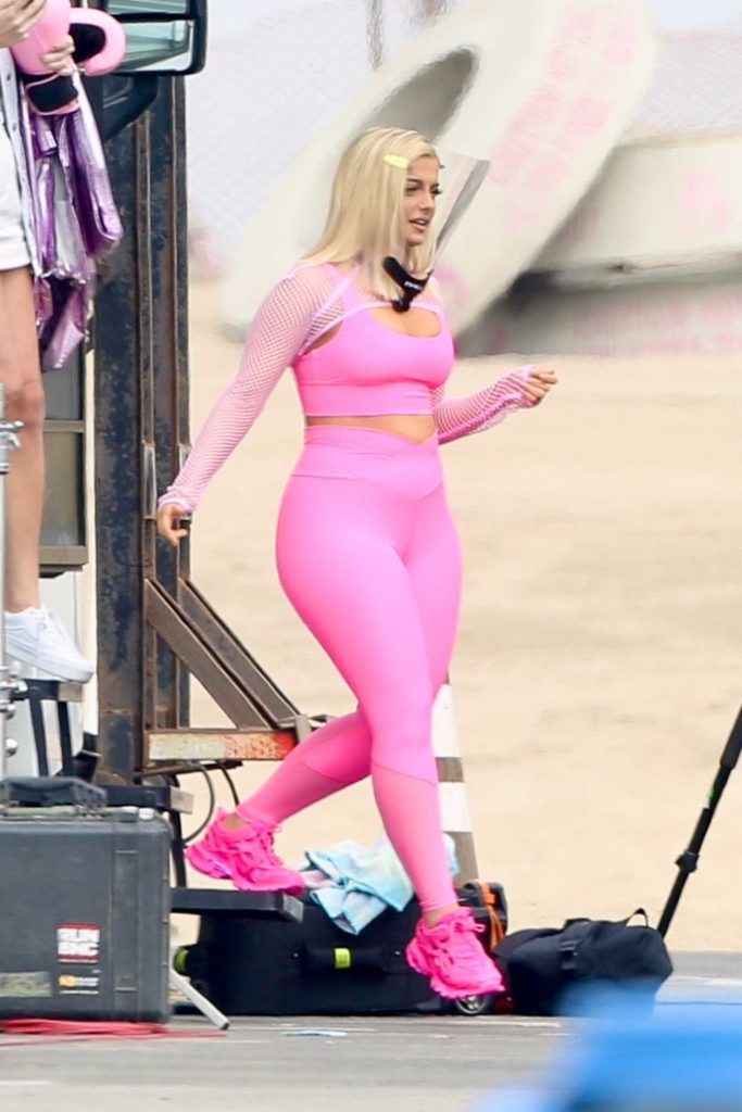 Bebe Rexha in a Pink Exercise Outfit