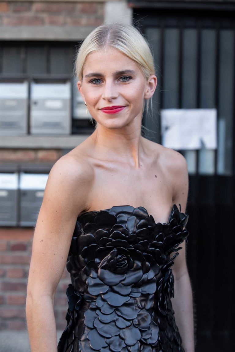 Caroline Daur in a Black Leather Skirt Arrives at the Valentino Fashion