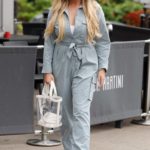 Georgia Kousoulou in a Gray Jumpsuit on the Set of The Only Way is Essex TV Show in Essex