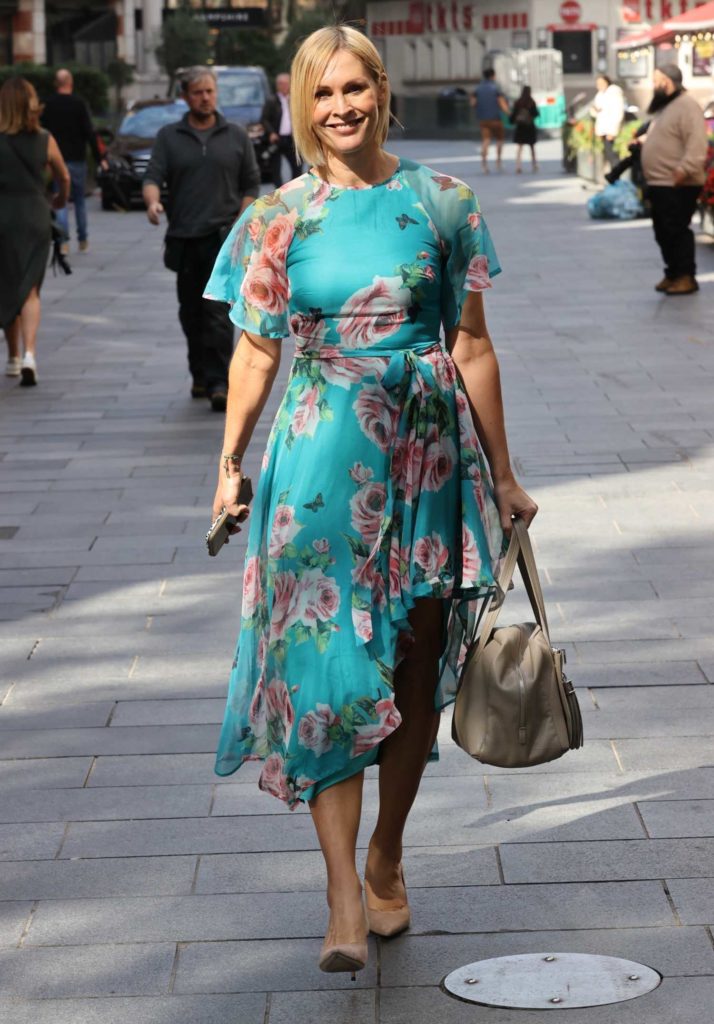 Jenni Falconer in a Turquoise Floral Print Dress