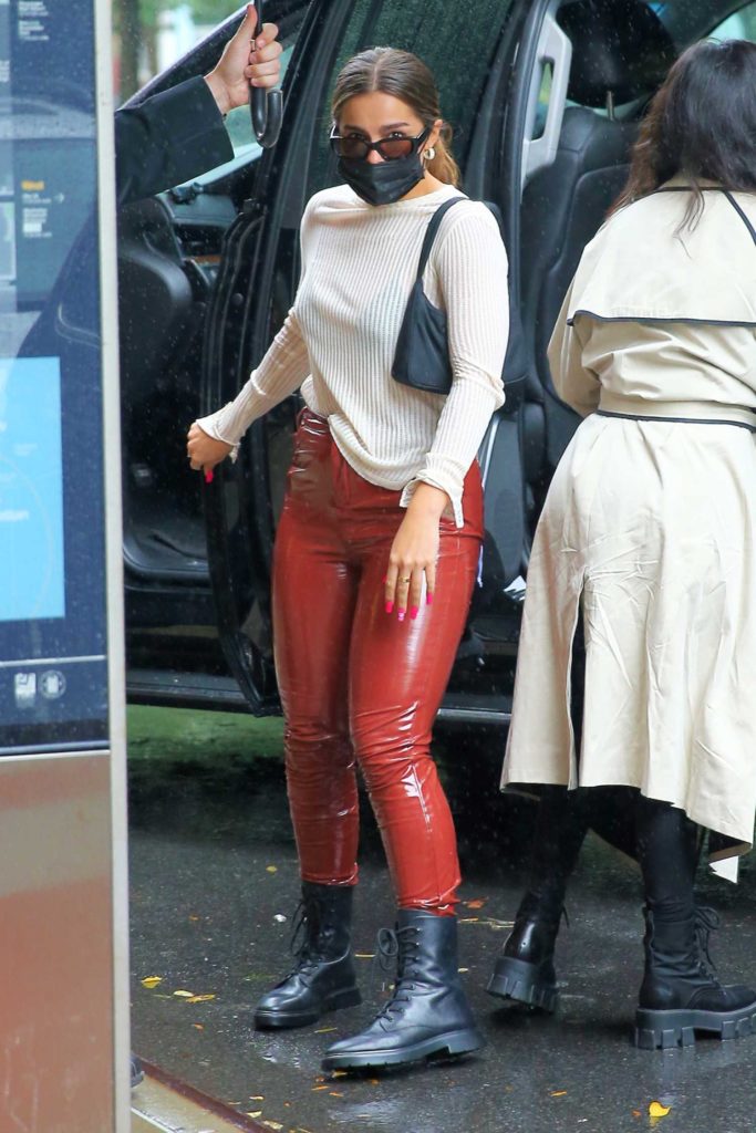 Addison Rae in a Red Leather Pants