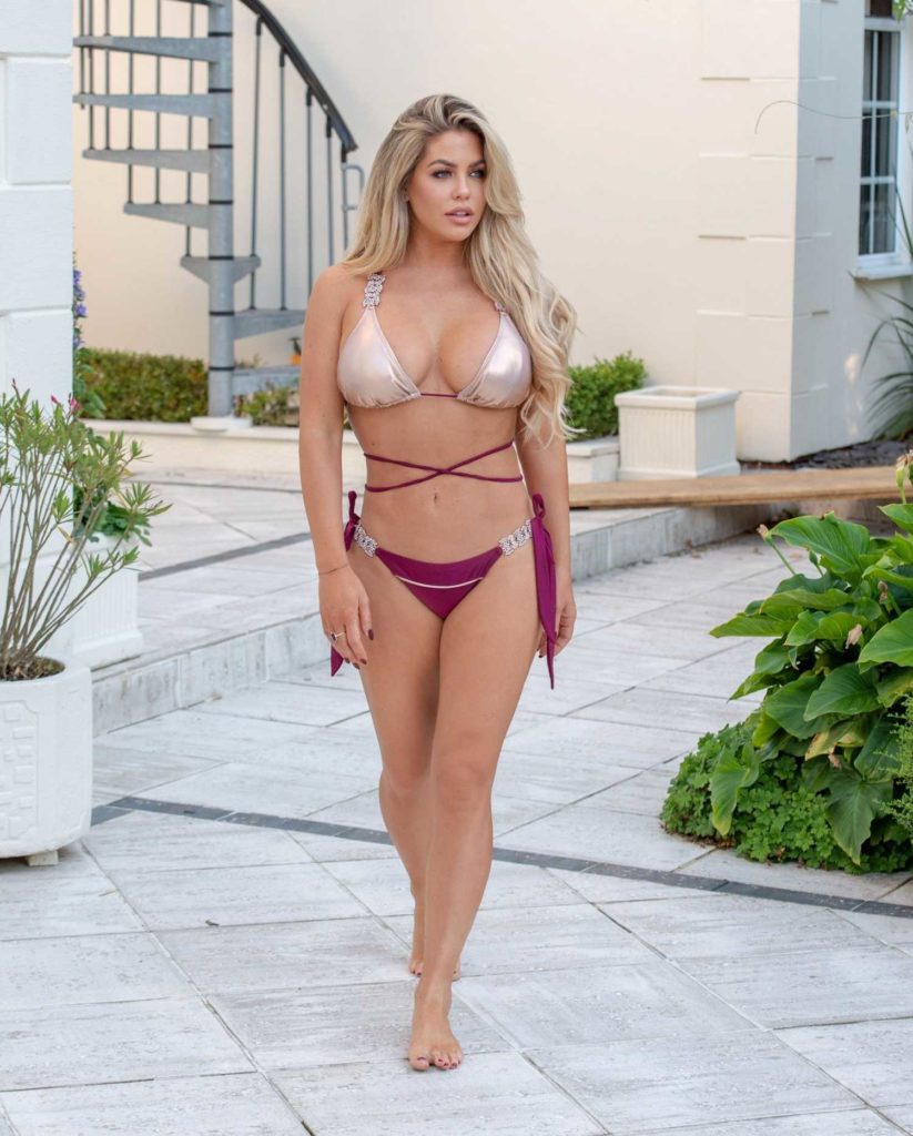 Bianca Gascoigne in a Gold and Purple Bikini